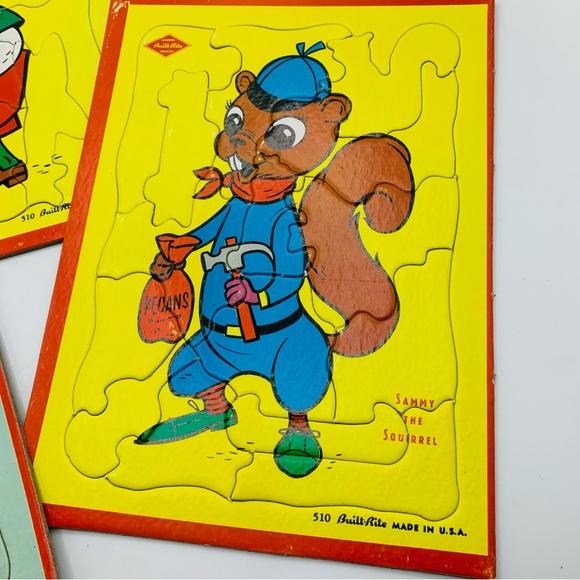 Vintage Built-Rite Animal Tray Puzzles – Set of 3 (Percy Panda, Sammy Squirrel) - Picture 4 of 14